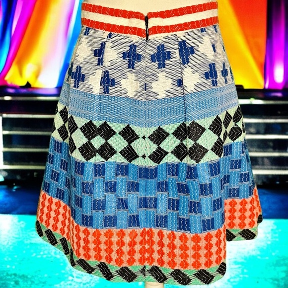 Novis Multicolor Woven Jacquard Pleated A-Line Skirt Resort 2015 Collection SZ6 - Picture 4 of 12